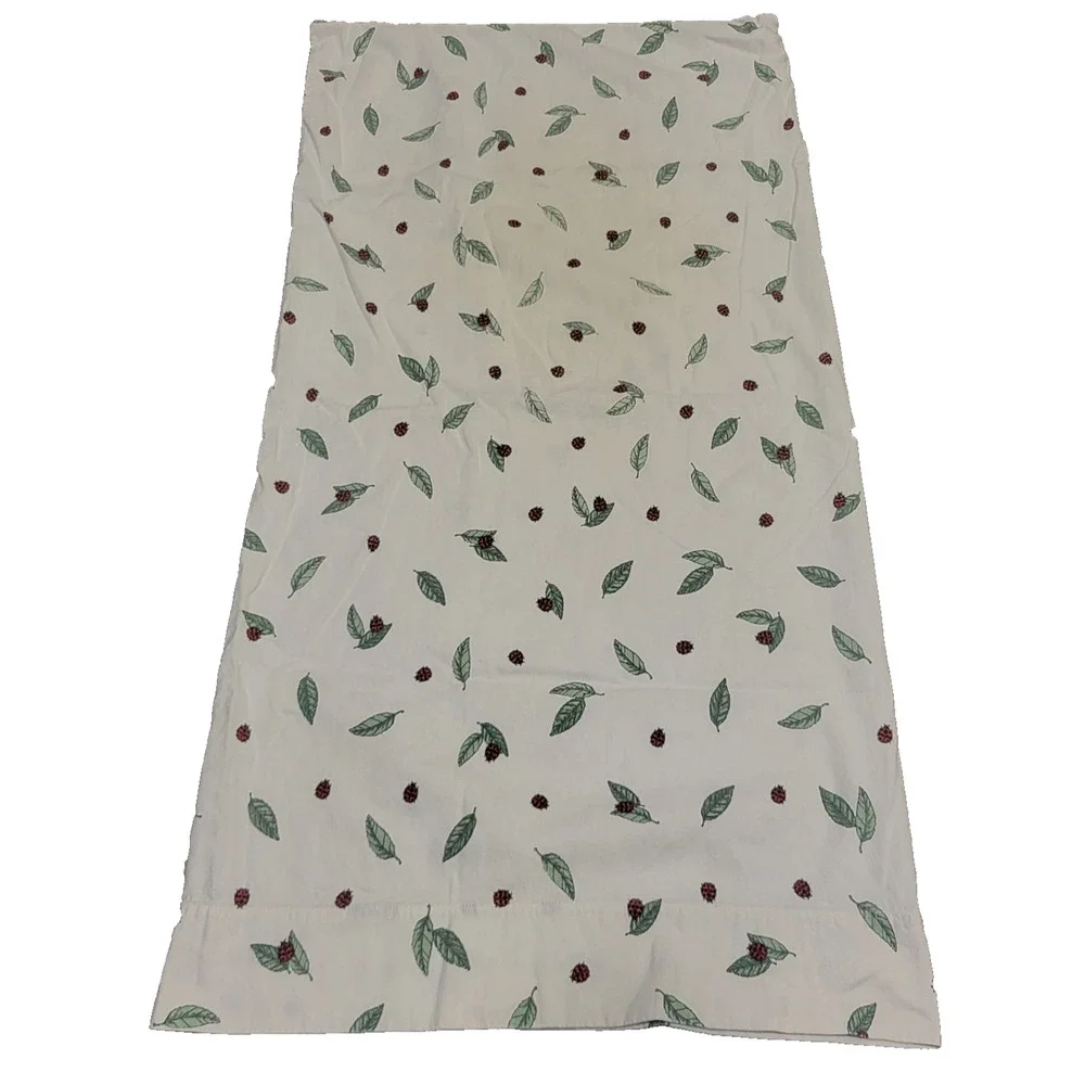 Vintage Flannel Pillowcase King Size Beige Ladybug & Leaf Print Cottagecore
